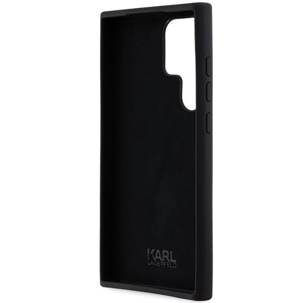 Nugarėlės dėklai Karl Lagerfeld Karl Lagerfeld Silicone Choupette Metal Pin case for Samsung Galaxy S23 Ultra - black