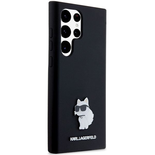Nugarėlės dėklai Karl Lagerfeld Karl Lagerfeld Silicone Choupette Metal Pin case for Samsung Galaxy S23 Ultra - black