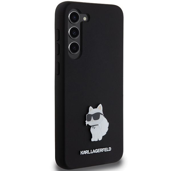 Nugarėlės dėklai Karl Lagerfeld Karl Lagerfeld Silicone Choupette Metal Pin case for Samsung Galaxy S23+ - black
