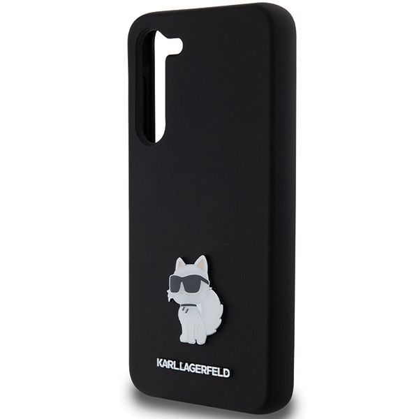 Nugarėlės dėklai Karl Lagerfeld Karl Lagerfeld Silicone Choupette Metal Pin case for Samsung Galaxy S23+ - black