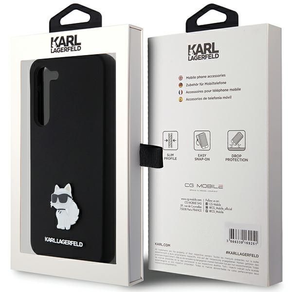 Nugarėlės dėklai Karl Lagerfeld Karl Lagerfeld Silicone Choupette Metal Pin case for Samsung Galaxy S23+ - black