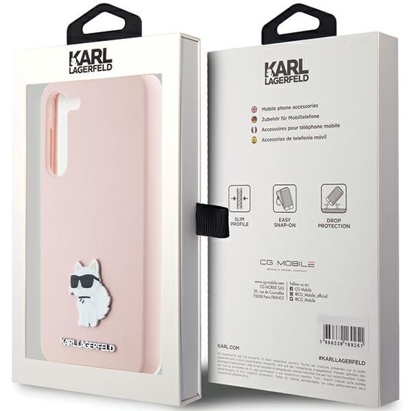 Nugarėlės dėklai Karl Lagerfeld Karl Lagerfeld Silicone Choupette Metal Pin case for Samsung Galaxy S23+ - pink