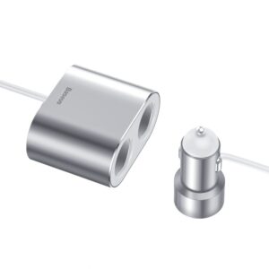 Adapteris Baseus  Baseus CRDYQ-0S splitter 2x cigarette lighter socket 80W 2x USB-A 3.1A - silver