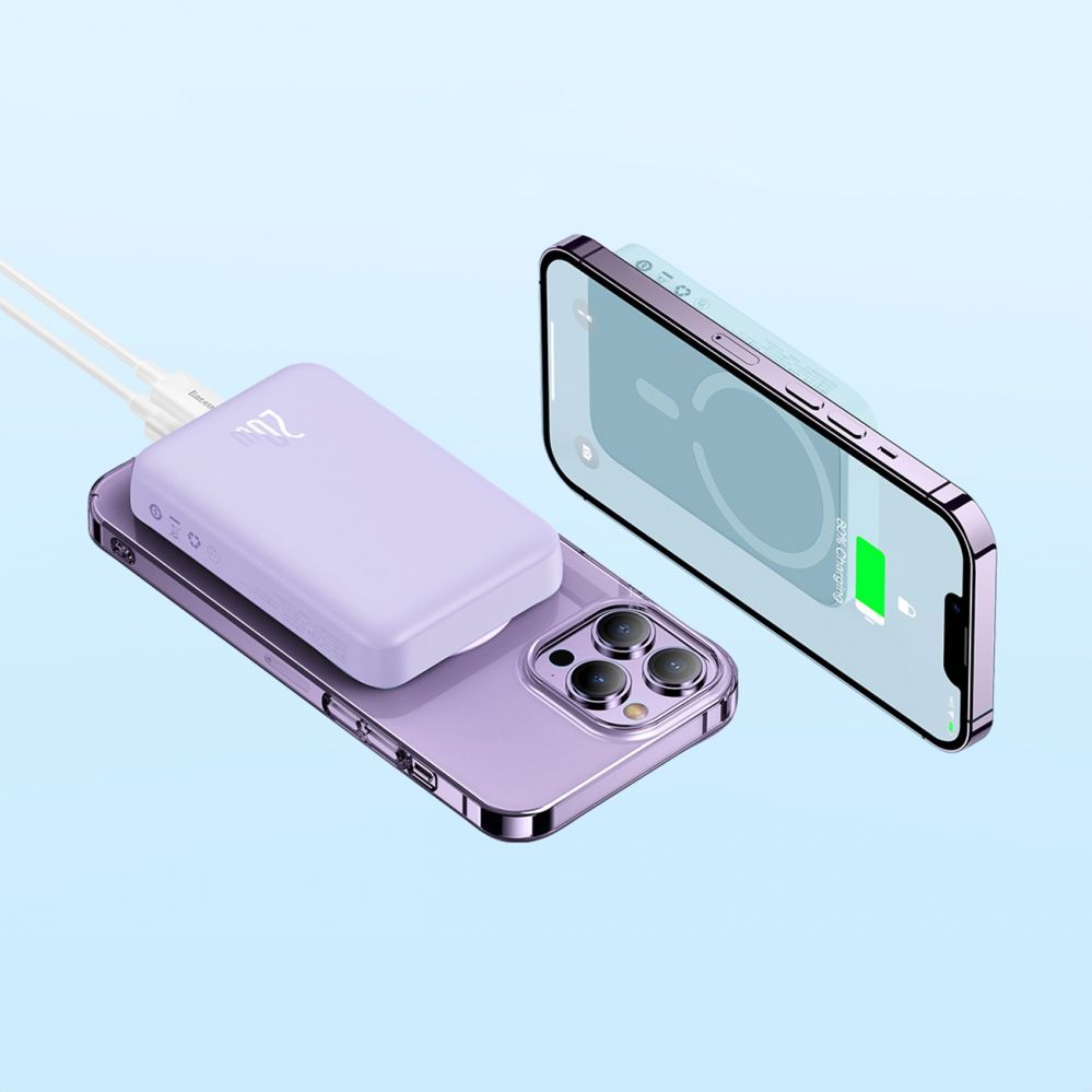Väline aku Baseus Baseus Magnetic Mini Induction Powerbank 10000mAh 20W - purple + USB-C - USB-C cable