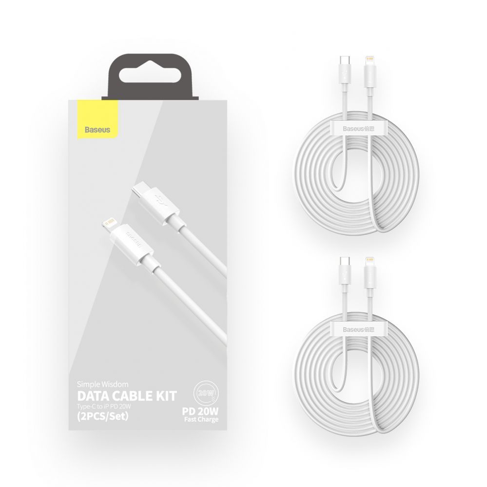 Kabelis Baseus Baseus Simple Wisdom Lightning / USB-C cable 20W 1.5 m 2 pcs - white