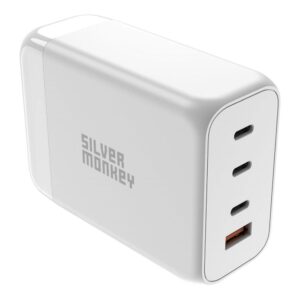 Adapteris Silver Monkey  Silver Monkey SMA156 200W GaN charger 3x USB-C PD USB-A QC 3.0 with detachable power cable - white 