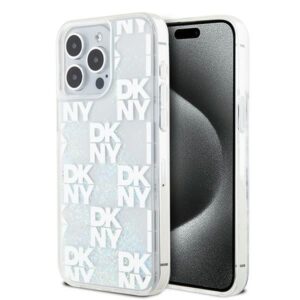 Aizmugurējais vāciņš DKNY  DKNY Liquid Glitter Multilogo case for iPhone 15 Pro Max - white 