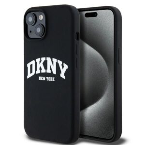 Nugarėlės dėklai DKNY  DKNY Liquid Silicone White Printed Logo MagSafe Case for iPhone 14 / 15 / 13 - Black 