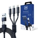 Parveidotājs 3MK  3mk Hyper Cable 3in1 USB-A - USB-C / USB-C - micro USB - Lightning 1.5m - black 