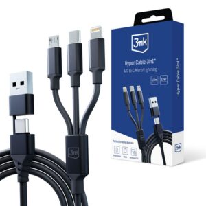 Converter 3MK  3mk Hyper Cable 3in1 USB-A - USB-C / USB-C - micro USB - Lightning 1.5m - black 