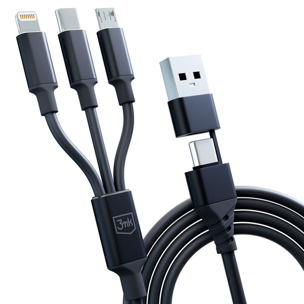 Üleminek 3MK 3mk Hyper Cable 3in1 USB-A - USB-C / USB-C - micro USB - Lightning 1.5m - black