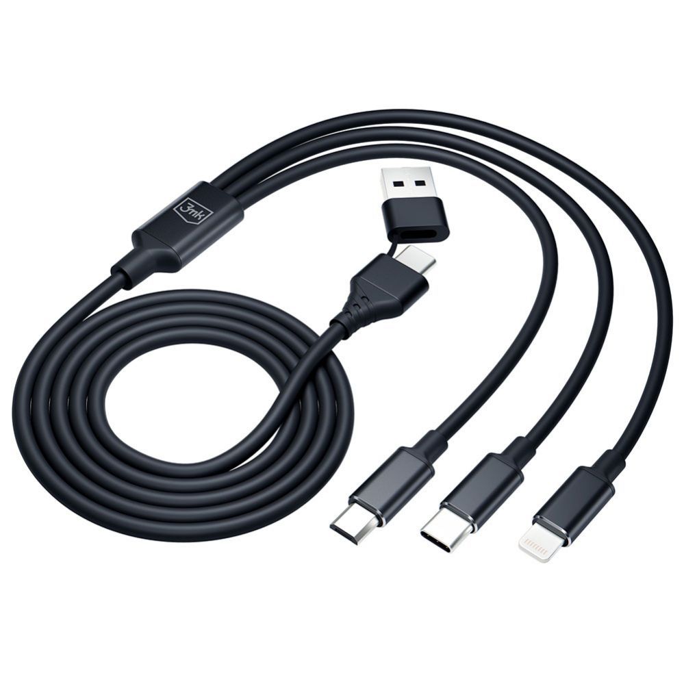 Üleminek 3MK 3mk Hyper Cable 3in1 USB-A - USB-C / USB-C - micro USB - Lightning 1.5m - black
