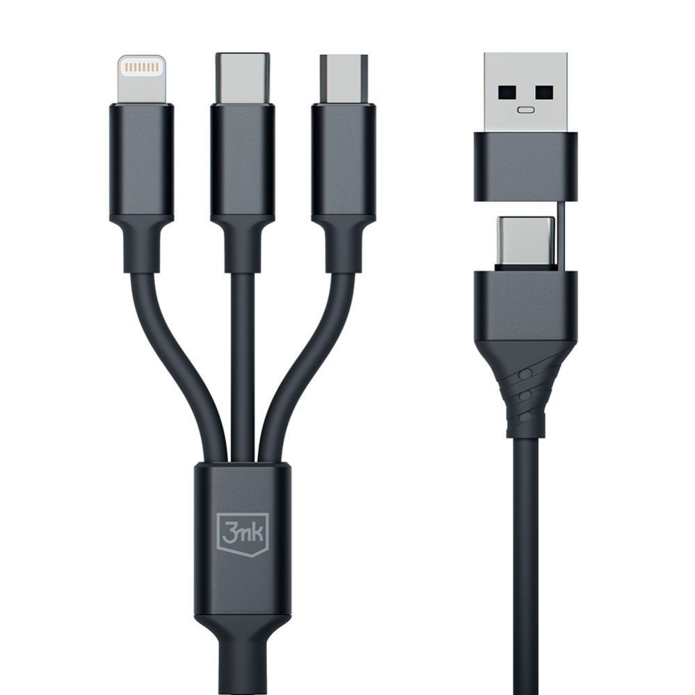 Üleminek 3MK 3mk Hyper Cable 3in1 USB-A - USB-C / USB-C - micro USB - Lightning 1.5m - black