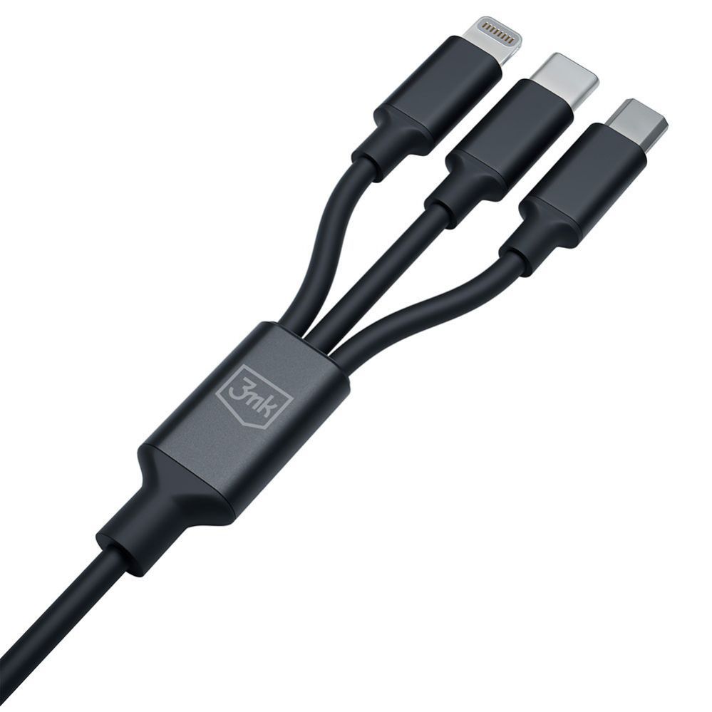 Üleminek 3MK 3mk Hyper Cable 3in1 USB-A - USB-C / USB-C - micro USB - Lightning 1.5m - black