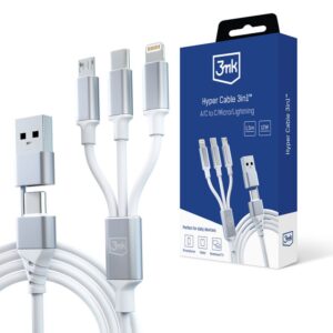 Converter 3MK  3mk Hyper Cable 3in1 USB-A - USB-C / USB-C - micro USB - Lightning 1.5m - white 
