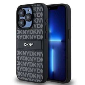 Cits mobilo telefonu aksesuārs DKNY  DKNY Leather Mono Stripe & Metal Logo case for iPhone 15 Pro - black 