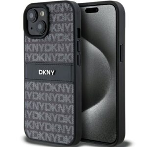 Cits mobilo telefonu aksesuārs DKNY  DKNY Leather Mono Stripe & Metal Logo Case for iPhone 15 Plus / 14 Plus - Black 