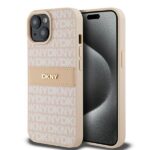 Cits mobilo telefonu aksesuārs DKNY  DKNY Leather Mono Stripe & Metal Logo Case for iPhone 15 Plus / 14 Plus - Pink 