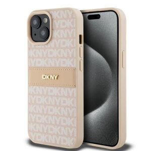Cits mobilo telefonu aksesuārs DKNY  DKNY Leather Mono Stripe & Metal Logo Case for iPhone 15 Plus / 14 Plus - Pink 