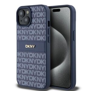 Cits mobilo telefonu aksesuārs DKNY  DKNY Leather Mono Stripe & Metal Logo case for iPhone 15 / 14 / 13 - blue 