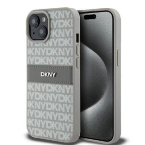 Cits mobilo telefonu aksesuārs DKNY  DKNY Leather Mono Stripe & Metal Logo case for iPhone 15 / 14 / 13 - beige 