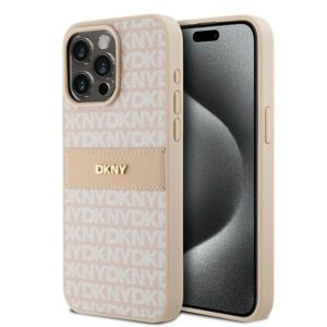 Cits mobilo telefonu aksesuārs DKNY  DKNY Leather Mono Stripe & Metal Logo case for iPhone 15 Pro Max - pink 