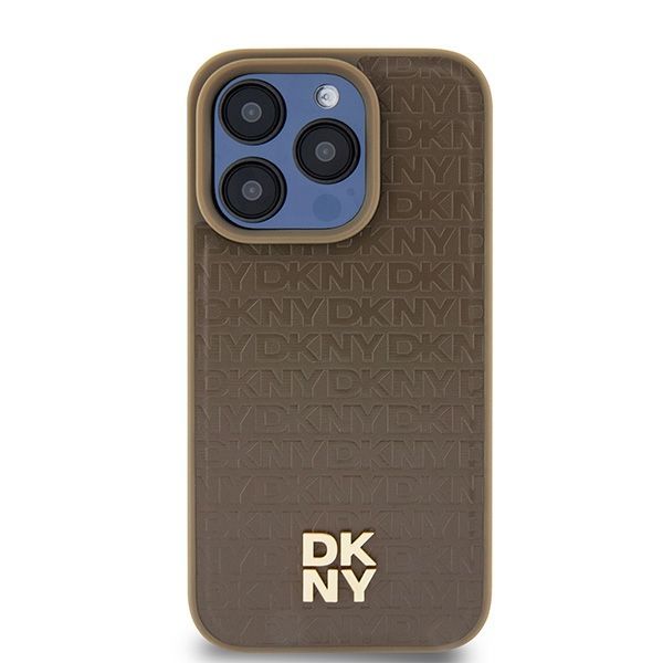 Other Phone Accessory DKNY DKNY Leather Monogram Pattern Metal Logo MagSafe Case for iPhone 15 Pro - Brown