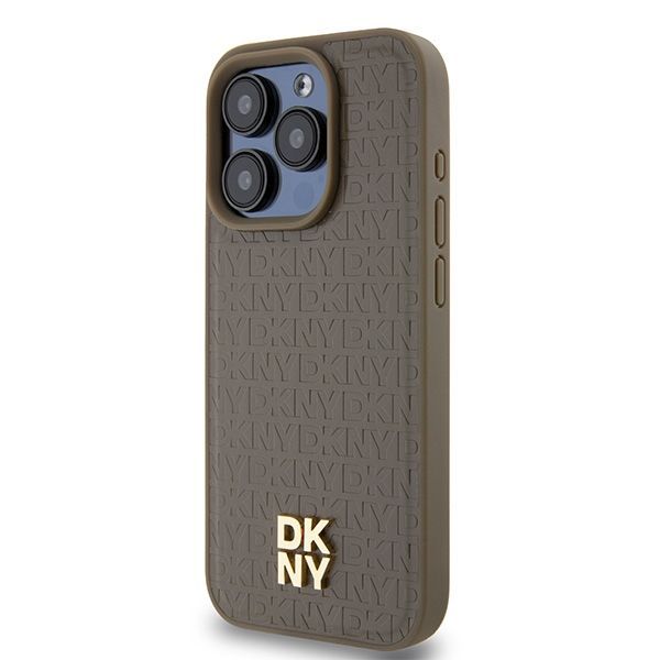 Other Phone Accessory DKNY DKNY Leather Monogram Pattern Metal Logo MagSafe Case for iPhone 15 Pro - Brown