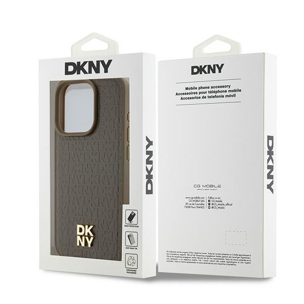 Other Phone Accessory DKNY DKNY Leather Monogram Pattern Metal Logo MagSafe Case for iPhone 15 Pro - Brown
