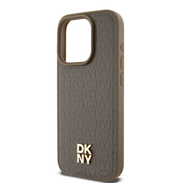 Other Phone Accessory DKNY DKNY Leather Monogram Pattern Metal Logo MagSafe Case for iPhone 15 Pro - Brown