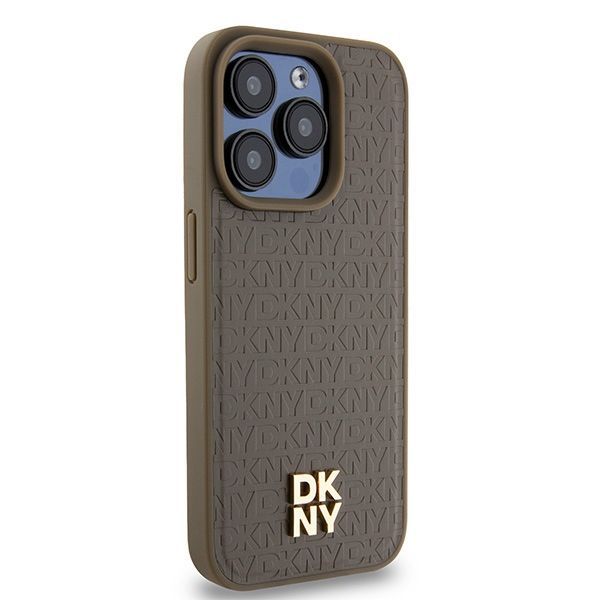 Other Phone Accessory DKNY DKNY Leather Monogram Pattern Metal Logo MagSafe Case for iPhone 15 Pro - Brown
