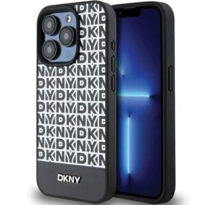Cits mobilo telefonu aksesuārs DKNY  DKNY Leather Printed Pattern Metal Logo MagSafe Case for iPhone 15 Pro - Black 