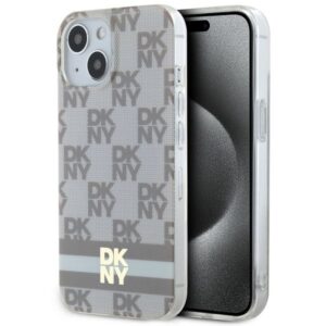 Cits mobilo telefonu aksesuārs DKNY  DKNY IML Checkered Mono Pattern & Printed Stripes MagSafe Case for iPhone 15 Plus / 14 Plus - Beige 