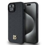Kitas telefono priedas DKNY  DKNY Leather Monogram Pattern Metal Logo MagSafe Case for iPhone 15 Plus / 14 Plus - Black 
