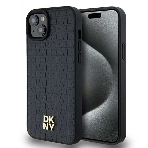 Other Phone Accessory DKNY DKNY Leather Monogram Pattern Metal Logo MagSafe Case for iPhone 15 Plus / 14 Plus - Black