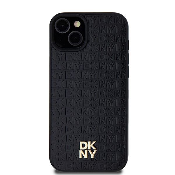 Other Phone Accessory DKNY DKNY Leather Monogram Pattern Metal Logo MagSafe Case for iPhone 15 Plus / 14 Plus - Black