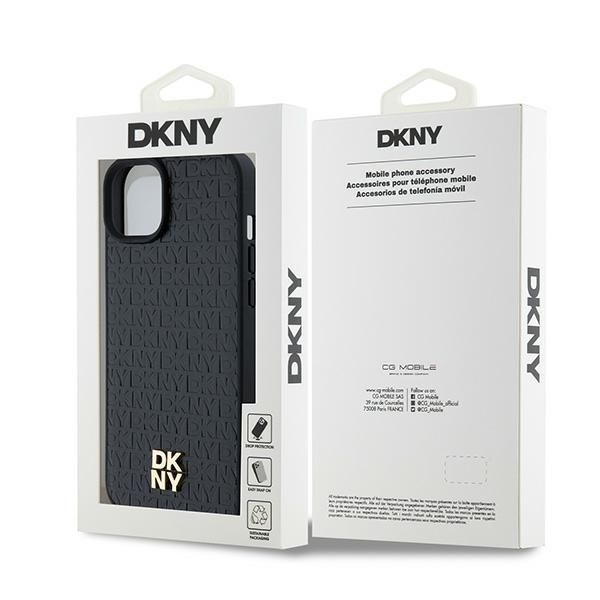 Other Phone Accessory DKNY DKNY Leather Monogram Pattern Metal Logo MagSafe Case for iPhone 15 Plus / 14 Plus - Black