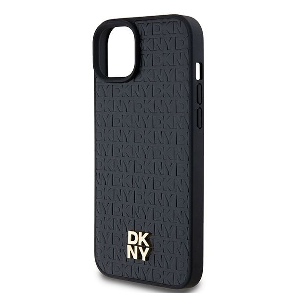 Other Phone Accessory DKNY DKNY Leather Monogram Pattern Metal Logo MagSafe Case for iPhone 15 Plus / 14 Plus - Black