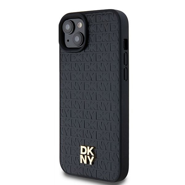 Other Phone Accessory DKNY DKNY Leather Monogram Pattern Metal Logo MagSafe Case for iPhone 15 Plus / 14 Plus - Black