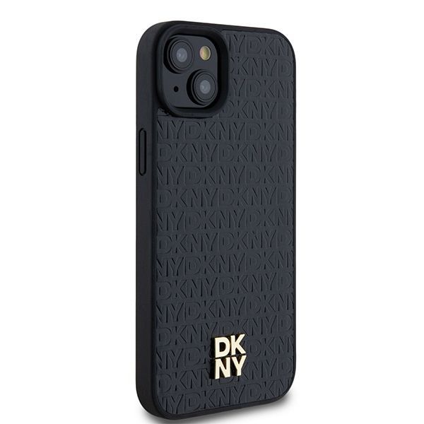 Other Phone Accessory DKNY DKNY Leather Monogram Pattern Metal Logo MagSafe Case for iPhone 15 Plus / 14 Plus - Black