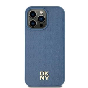 Cits mobilo telefonu aksesuārs DKNY  DKNY Leather Pattern Metal Logo MagSafe Case for iPhone 15/14/13 - Blue 