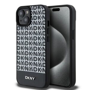 Cits mobilo telefonu aksesuārs DKNY  DKNY Leather Printed Pattern Metal Logo MagSafe Case for iPhone 15/14/13 - Black 
