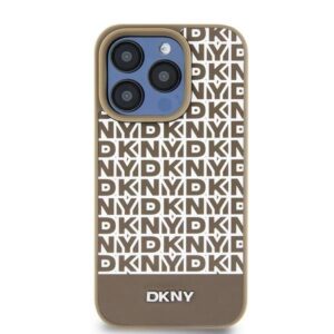 Cits mobilo telefonu aksesuārs DKNY  DKNY Leather Printed Pattern Metal Logo MagSafe Case for iPhone 15/14/13 - Brown 