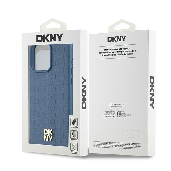 Other Phone Accessory DKNY DKNY Leather Monogram Pattern Metal Logo MagSafe Case for iPhone 15 Pro Max - Blue