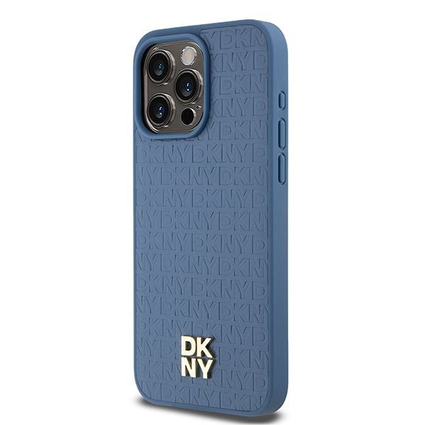 Other Phone Accessory DKNY DKNY Leather Monogram Pattern Metal Logo MagSafe Case for iPhone 15 Pro Max - Blue