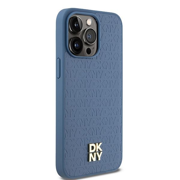 Other Phone Accessory DKNY DKNY Leather Monogram Pattern Metal Logo MagSafe Case for iPhone 15 Pro Max - Blue