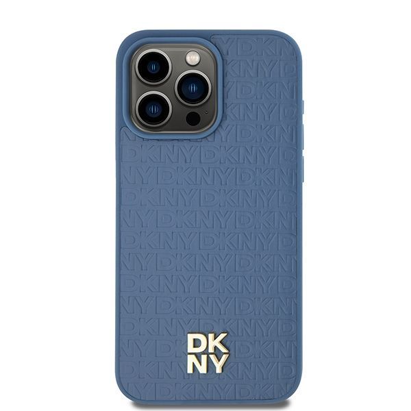 Other Phone Accessory DKNY DKNY Leather Monogram Pattern Metal Logo MagSafe Case for iPhone 15 Pro Max - Blue