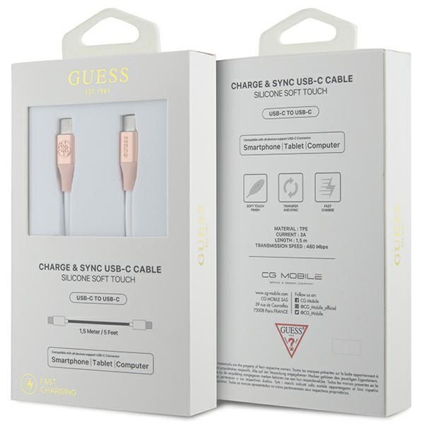 Muu telefoni lisavarustus Guess Guess Ebossed Logo USB-C / USB-C Cable 1.5m Fast Charging - Pink