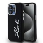 Cits mobilo telefonu aksesuārs Karl Lagerfeld  Karl Lagerfeld Silicone Metal Script Logo case for iPhone 15 Pro - black 