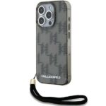 Cits mobilo telefonu aksesuārs Karl Lagerfeld  Karl Lagerfeld IML Mono KL Pattern & Cord case for iPhone 15 Pro Max - black 